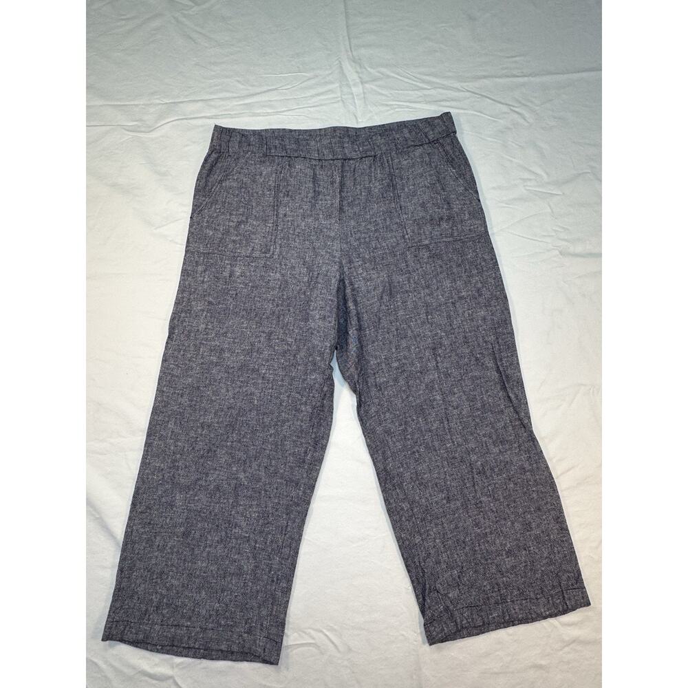 Chaus Womens Blue Sz L Wide Leg Cropped Linen Pants Baggy Loose‎